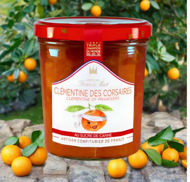 Maison Francis Miot, Set of 2 Luxury French Confiture de Clementines des Corsaires au Sucre de Canne (Corsican Clementines) Jam, 7.7 oz Each