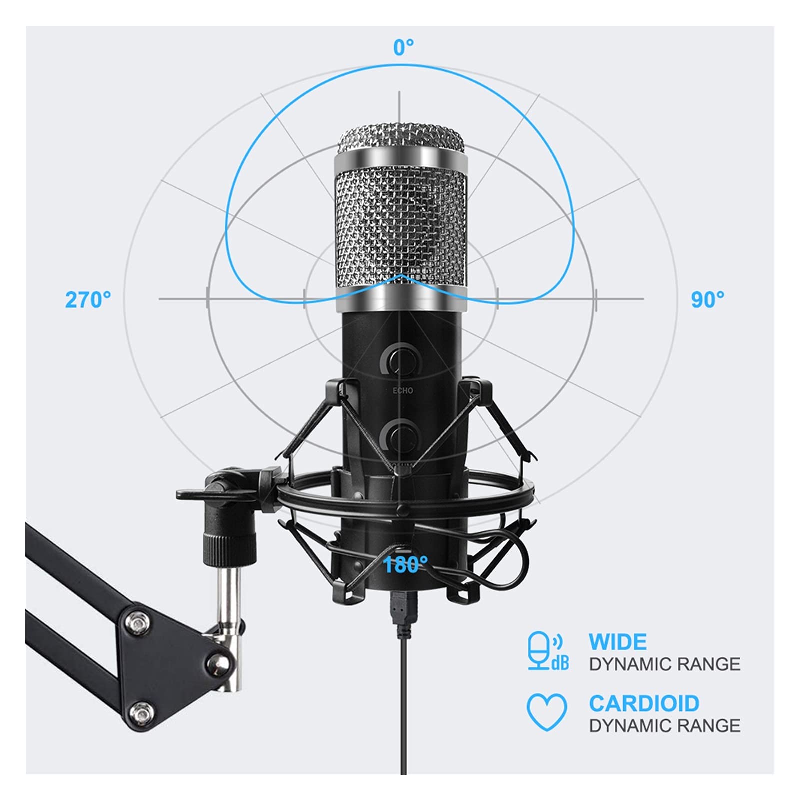 ywzhushengmaoyi mikrofon Microfono USB Microfono per PC E20 con Supporto a 6 Pollici Bracciolo a 5 Pollici Kit Studio di ribalta Professionale Microphone (Color : 2)