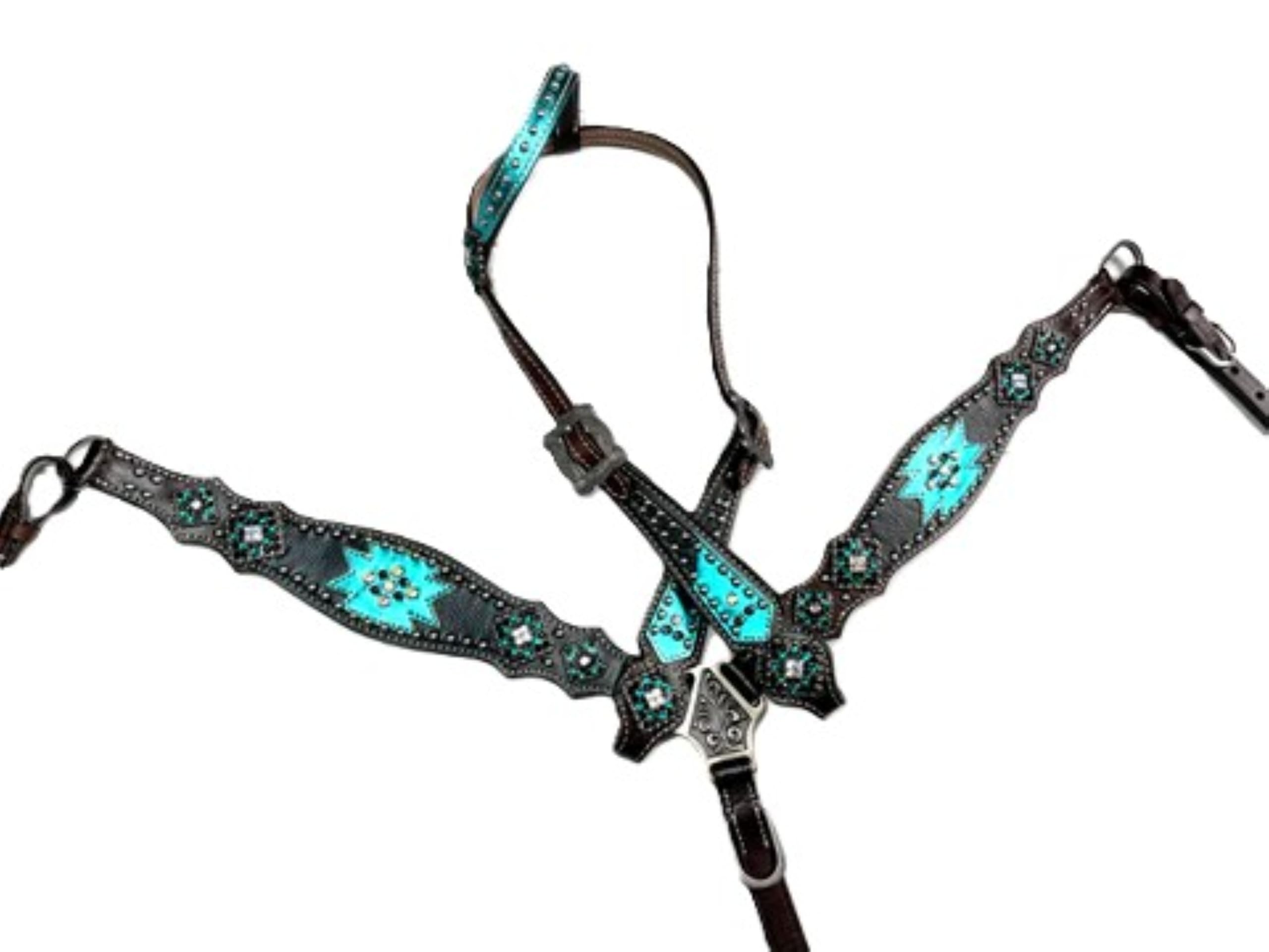 Saddle Fusion Western Black & Metallic Turquoise Tack Set Horse Draft Horse Equipmentss Handmade and Colors (Full)