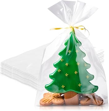 100 Count Clear Plastic Gift Bags, 1 Mil, 4x2x8 Inch, Gusseted, Leakproof, for Holiday Celebrations