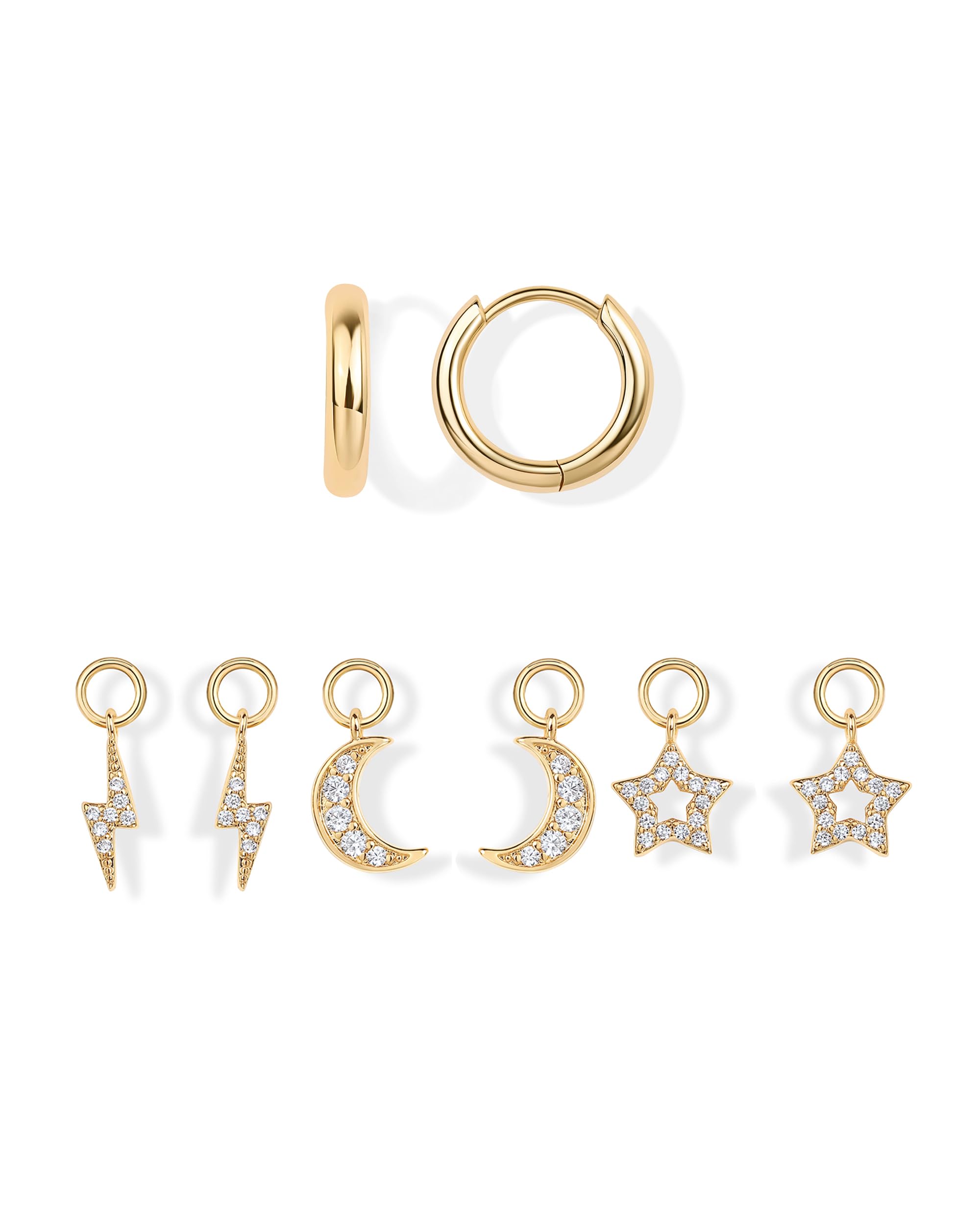 PAVOI14K Gold Plated Huggie Earring Charms for Women Mix and Match Huggie  Hoop Earrings with Charms Pack Dangle Dainty Motif Set with Cubic