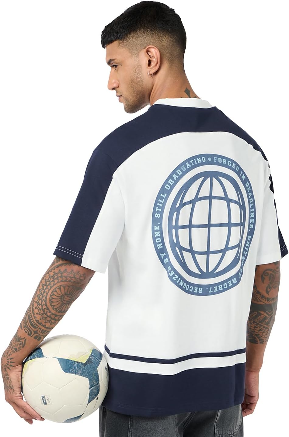 Men Color Block Oversized Fit Half Sleeve Round Neck Pure Cotton T-Shirt