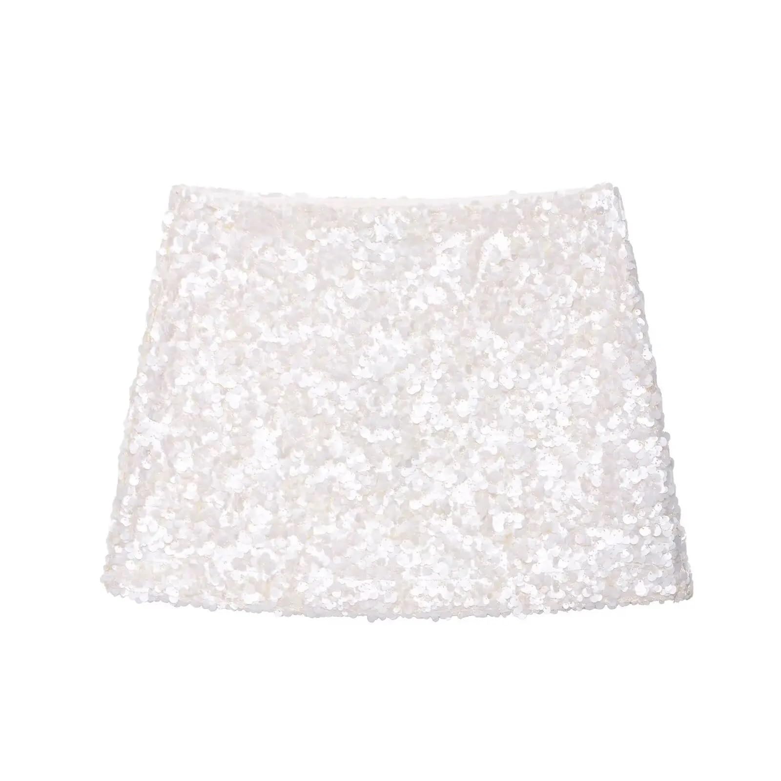 Minifalda Ajustada con Lentejuelas for Primavera y Verano, Falda Femenina con Cremallera Lateral, Cintura Alta, Fiesta Brillante
