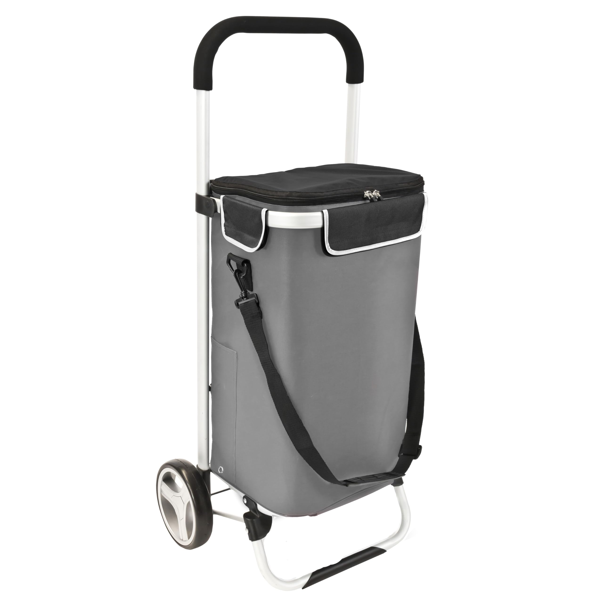 bremermann Einkaufstrolley BRINKUM - 45 L Kapazität, Faltbarer Einkaufswagen, mit Abnehmbarer Tasche inkl. Kühlfach, Einkaufschip, Einkaufswagenhalterung und Reflektorstreifen (Grau)