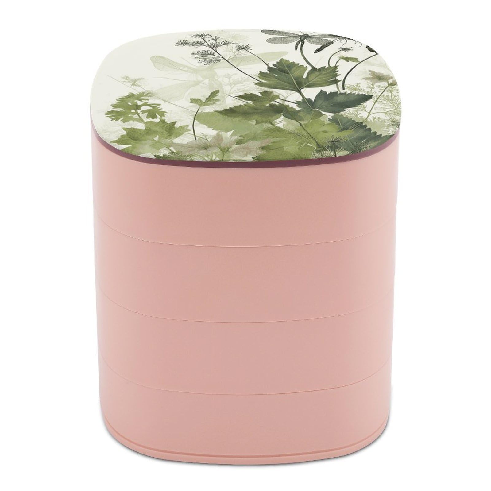 JTREHY Foliage And Herbs with Dragonflies Winged Jewelry Box 4-Layer Covered Rotating Jewelry Storage Box Large Capacity Storage Boxes Portable Jewelry Case for Bracelets Earrings Necklace