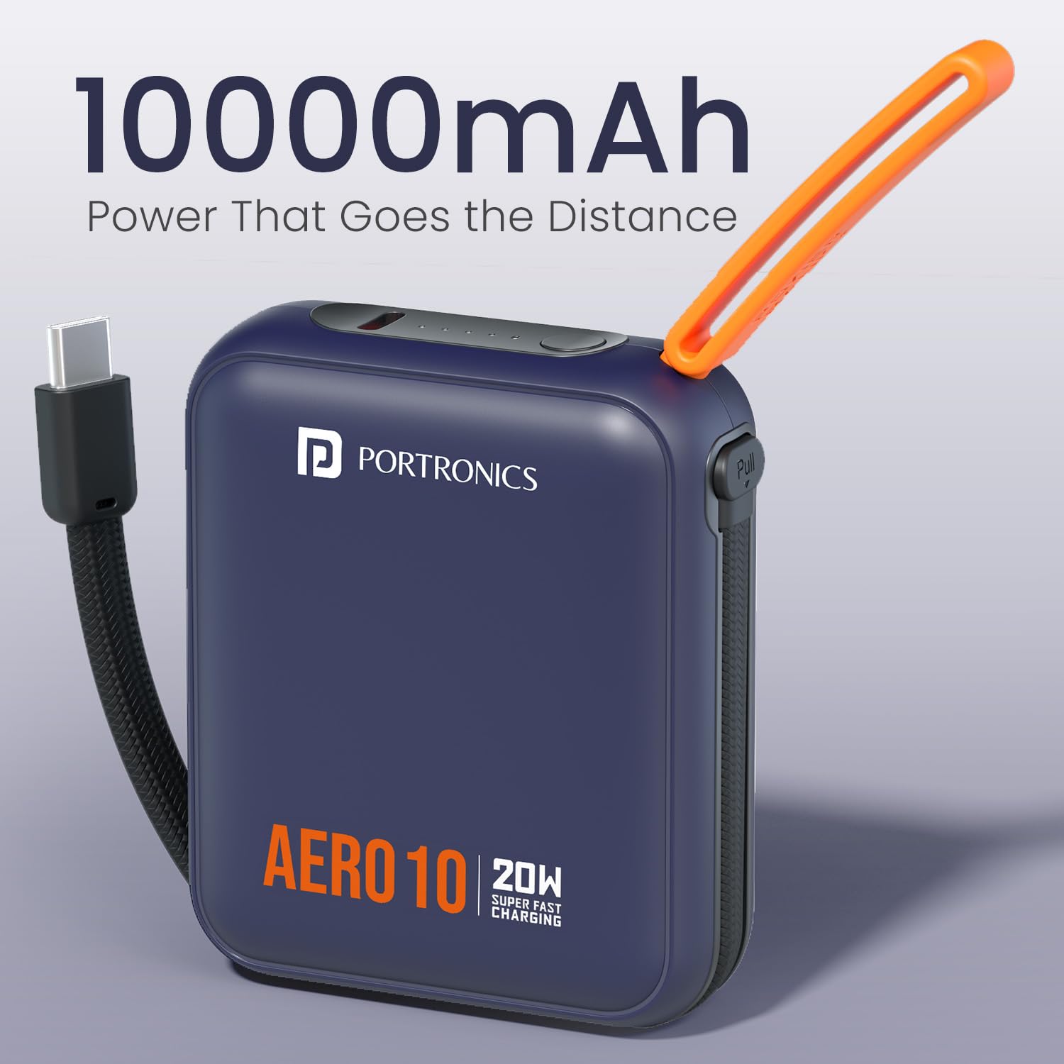 Portronics Aero 10 10000 mAh 20W Fast Charging Mini Power Bank with Detachable Type C Cable, Type C PD Input/Output Port, LED Indicator, Wake Up Button, Strong Lanyard, Light Weight (Blue) — Amazon image 3