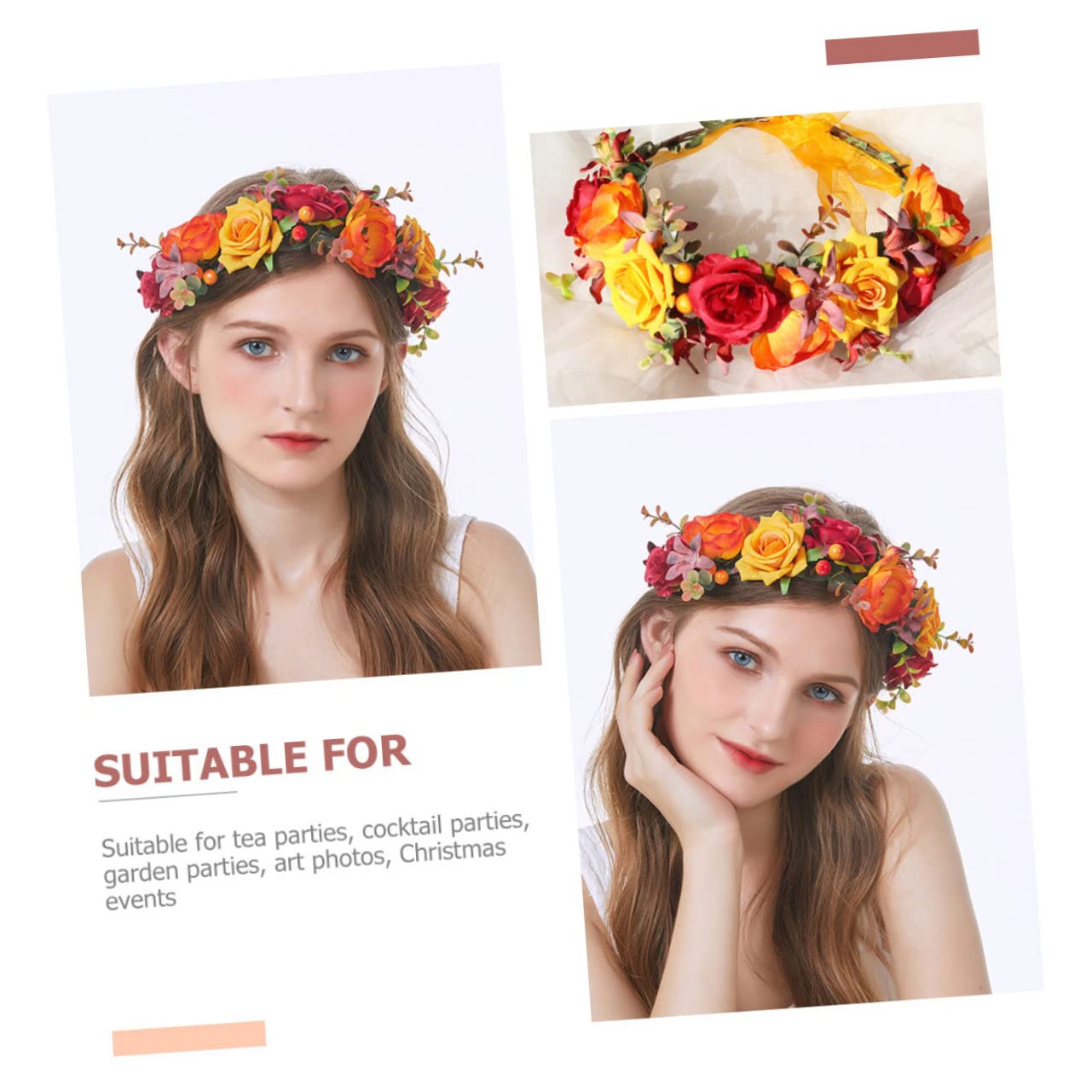 FRCOLOR 5St Simulations blumen haarband Rose geblümt Blumenkrone Blumenkranz damen stirnbänder wedding hair accessories hochzeits haarschmuck Blumengirlanden-Stirnband Kopfschmuck Stoff