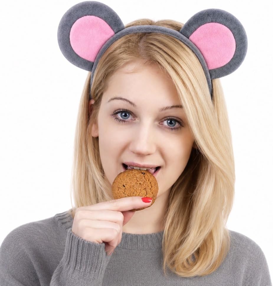 Mouse Ears Headband for Adults – Soft Gray Rat Ears Headband Accessory for Mouse Costume, Halloween, Cosplay, Parties