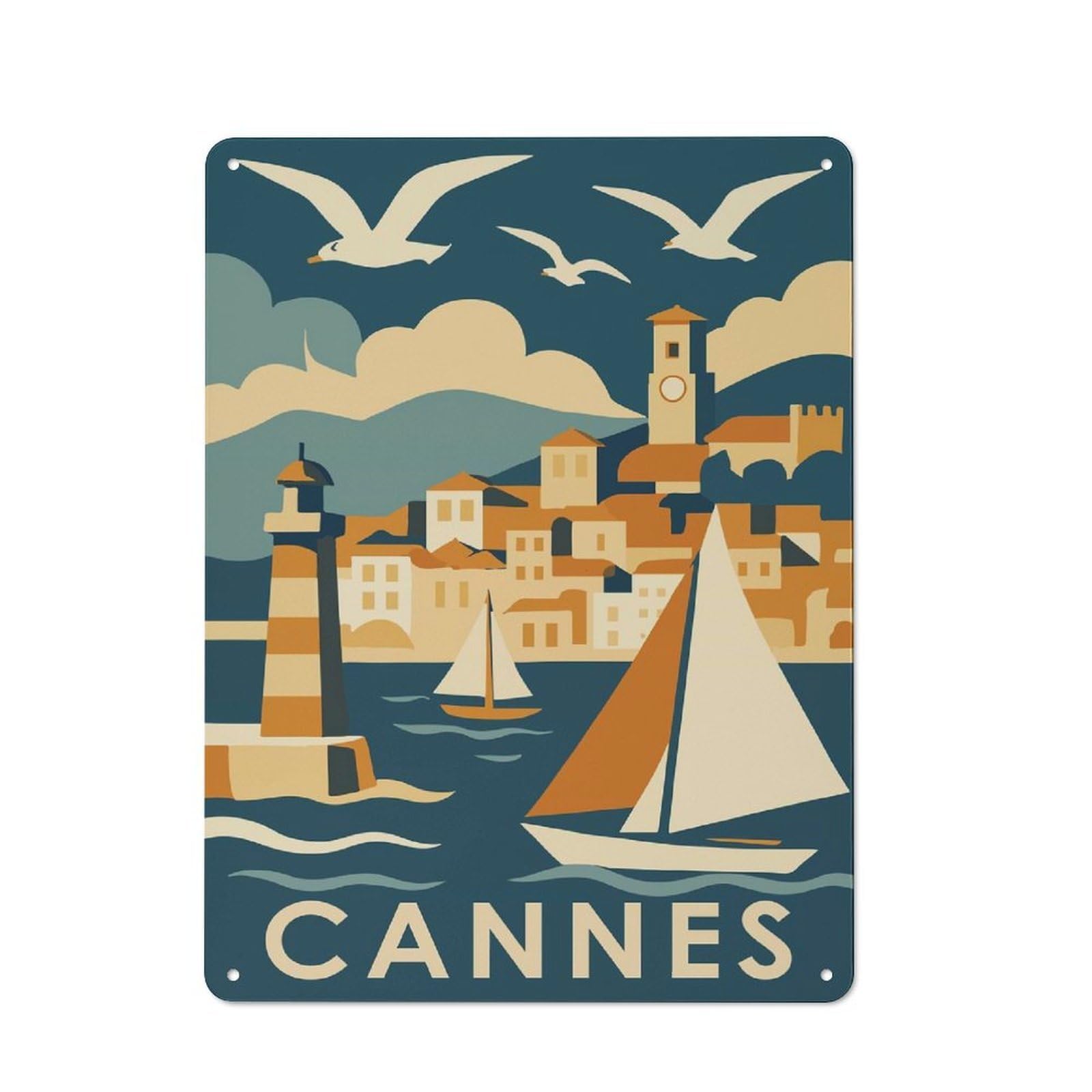Cannes Travel Farmhouse Metal Sign 40x30cm, Rustic Country Wall Plaque for Farmhouse Kitchen, Pantry Or Dining Area