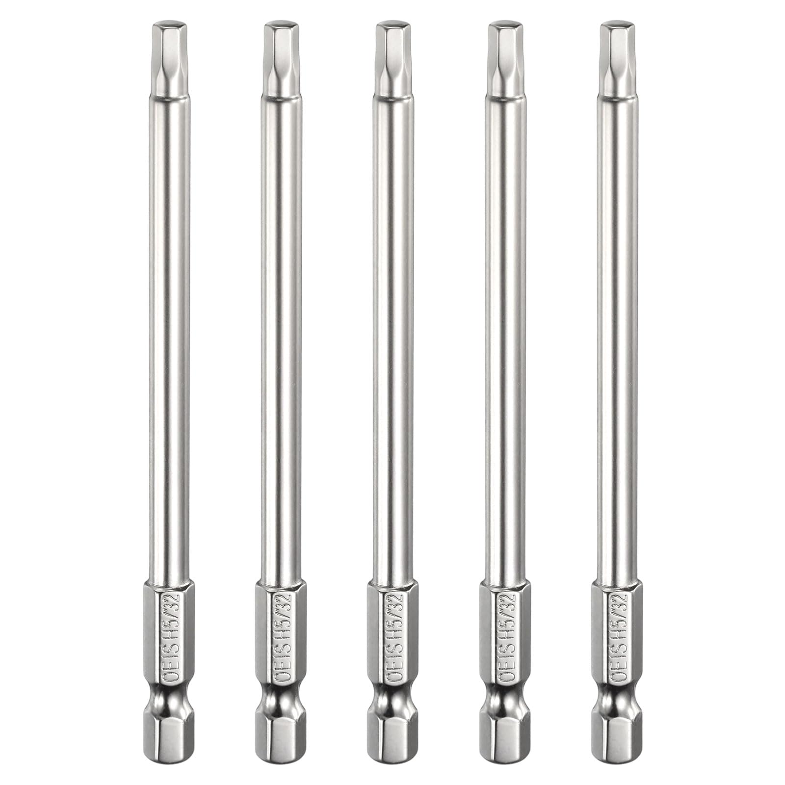 sourcing map 5pcs H5/32 Hex Head Screwdriver Bit 5/32" Flat Tip 1/4" Hex Shank 4" Long Magnetic Hexagonal Screw Drill Bit Wrench Chrome Plated Power Driver Socket