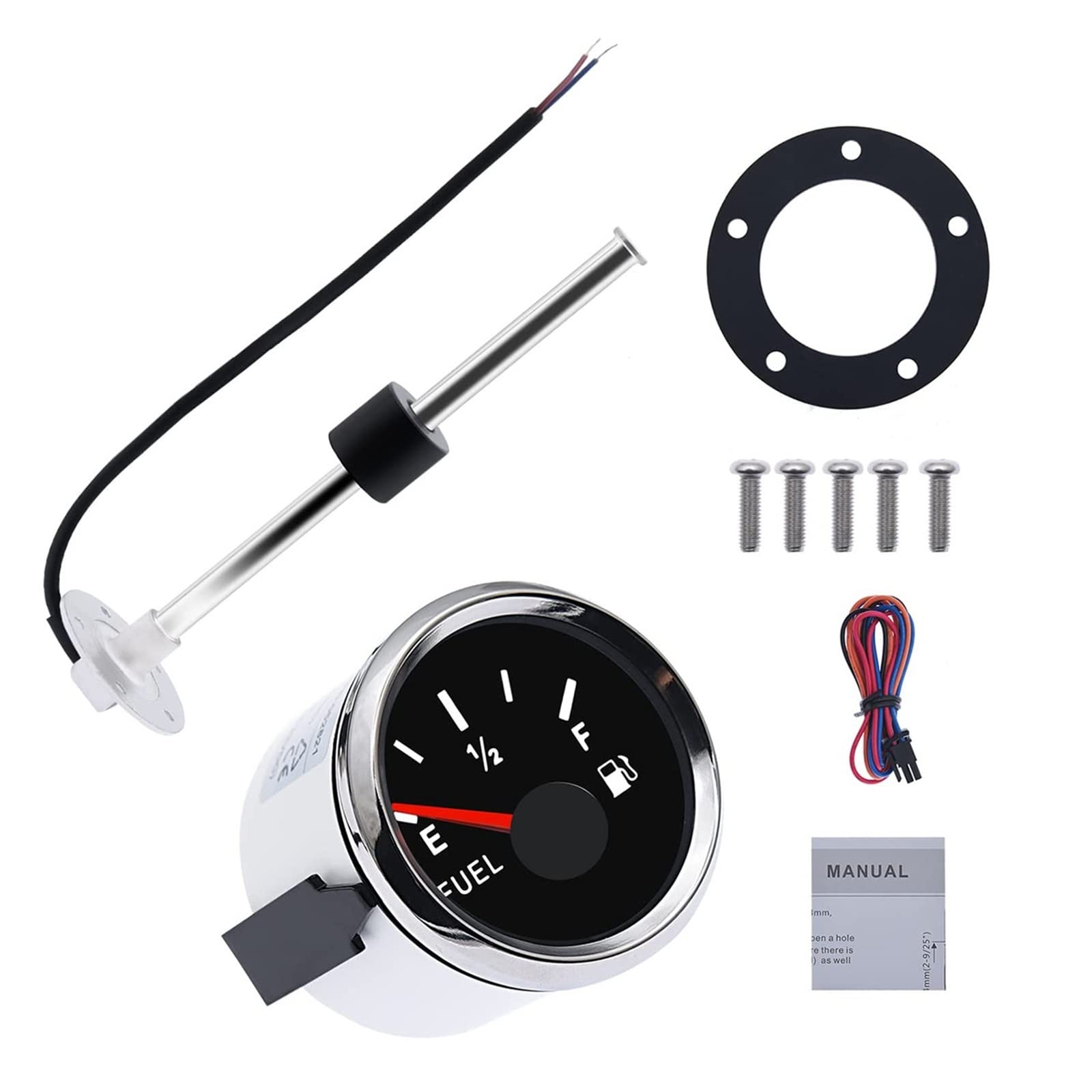 Kjueq One Color 8 Inches 200Mm Marine Fuel Level Sensor + 52Mm Fuel Gauge Kit Rv Yacht Universal