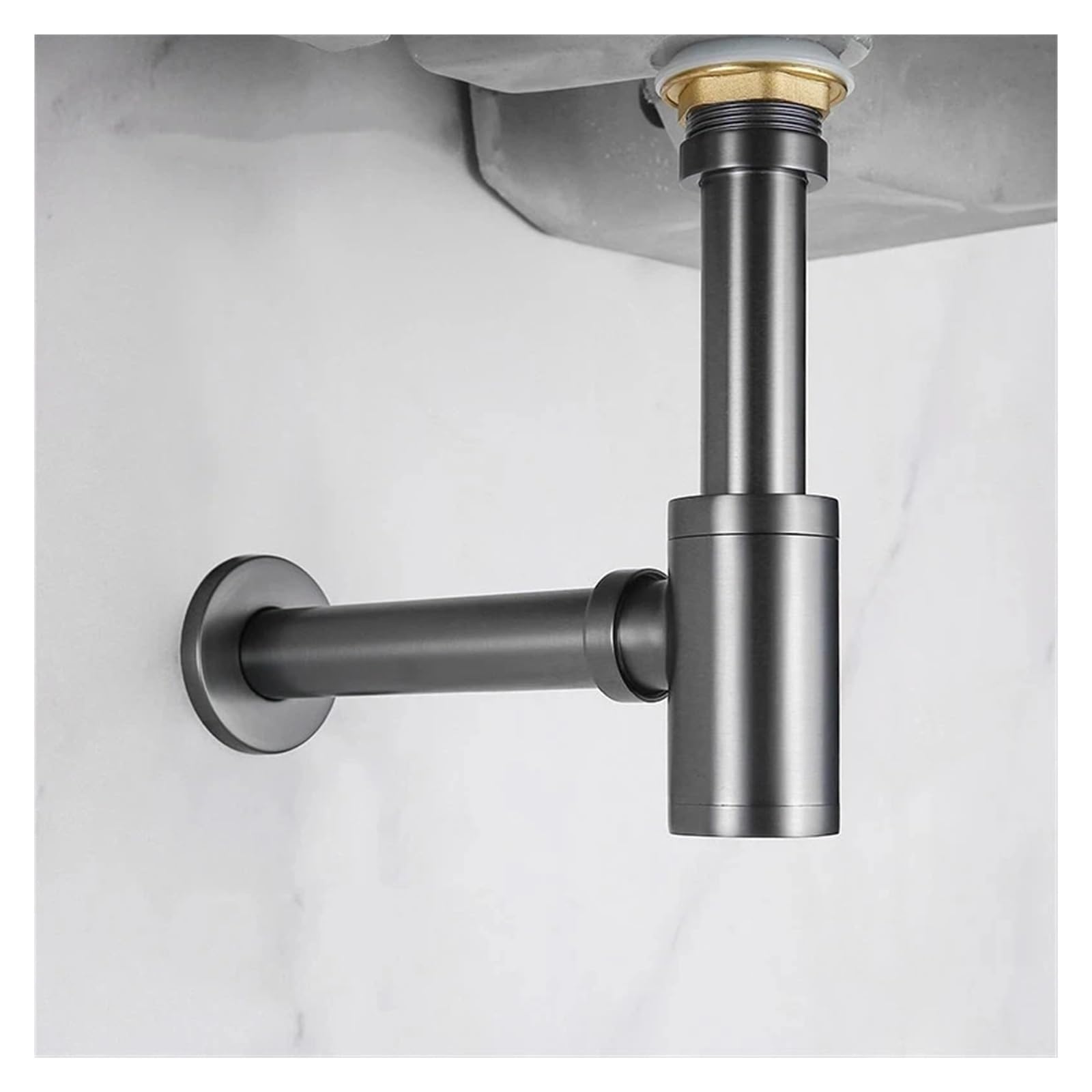Ensemble de canalisations grises, Siphon rond en laiton, salle bains, vanité, tuyau lavabo, déchets avec pistolet vidange Pop-Up, 1 pièces Pour Bain(Black-1)