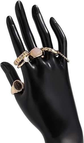 Miniatura 6 de Anillos de cristal gruesos de oro para mujer, diseño de cúpula grande, piedra lunar, juego de anillos vintage bohemios, punk, joyería vanguardista