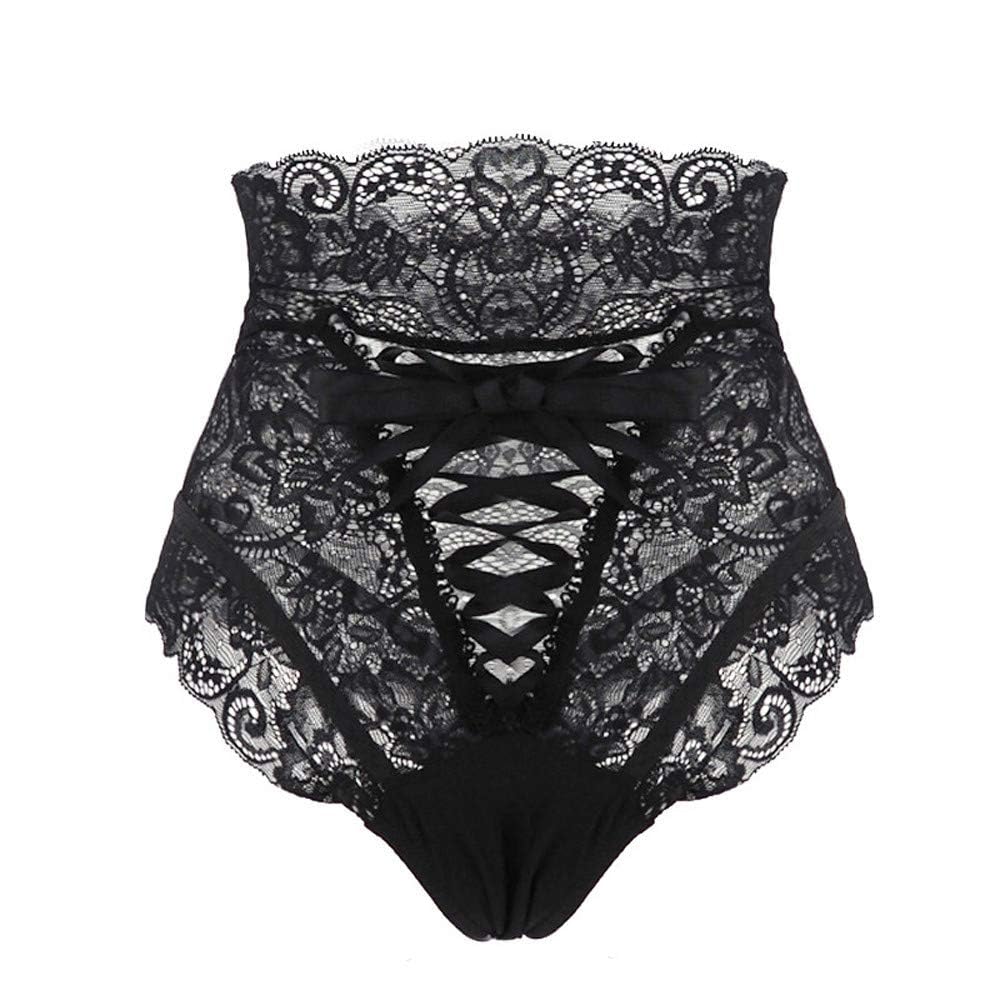 Sexy High Waist Panties for Women Crisscross Bandage Lace Hipster See Through Mesh Hollow Out Cheeky Briefs