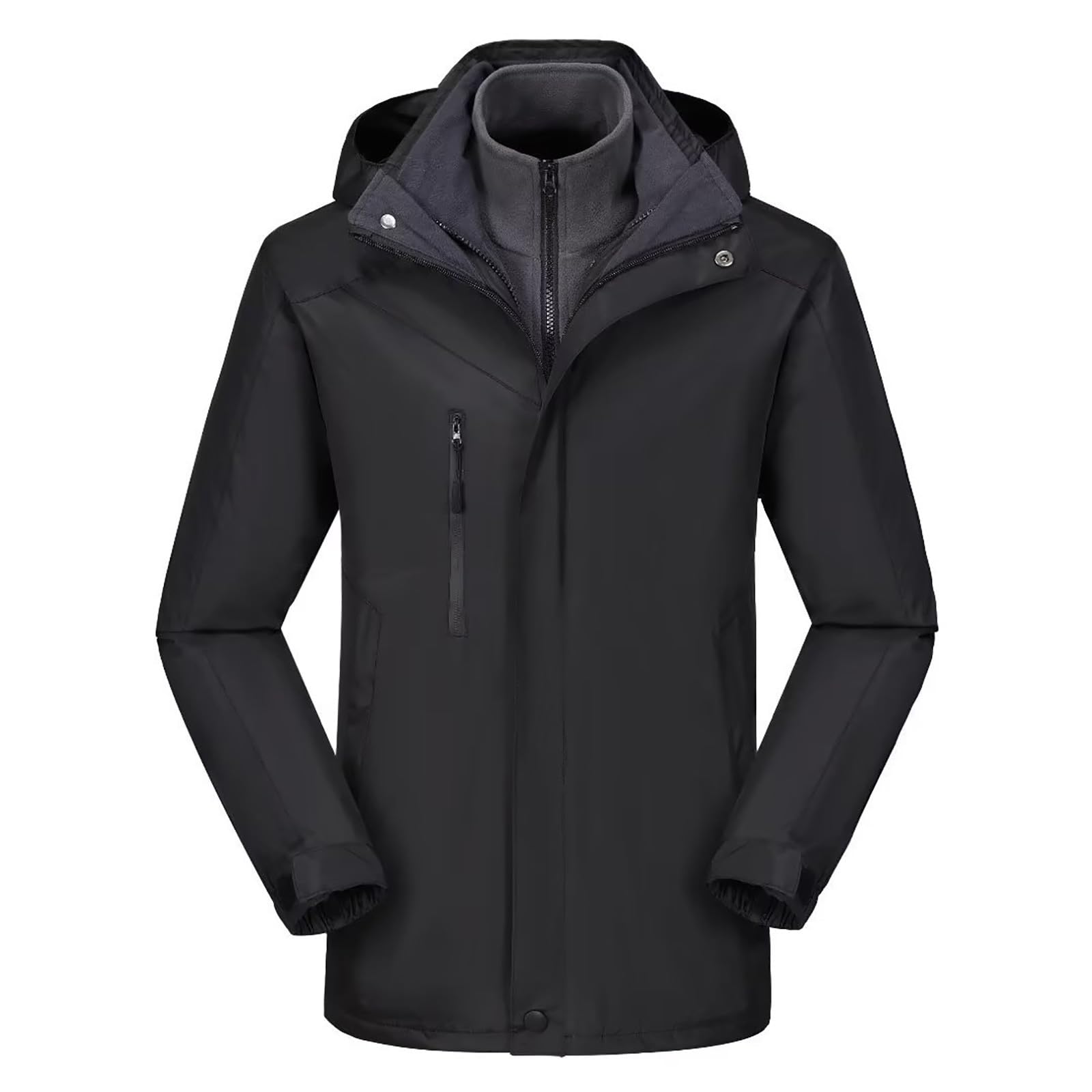 Softshelljacke für Damen Einfarbige 3-In-1 Funktionsjacke mit Kapuze und Herausnehmbarem Fleece-Innenjacke Winddicht Wasserabweisende Skijacke Durchgehendem Reißverschluss Warm Übergangsjacke