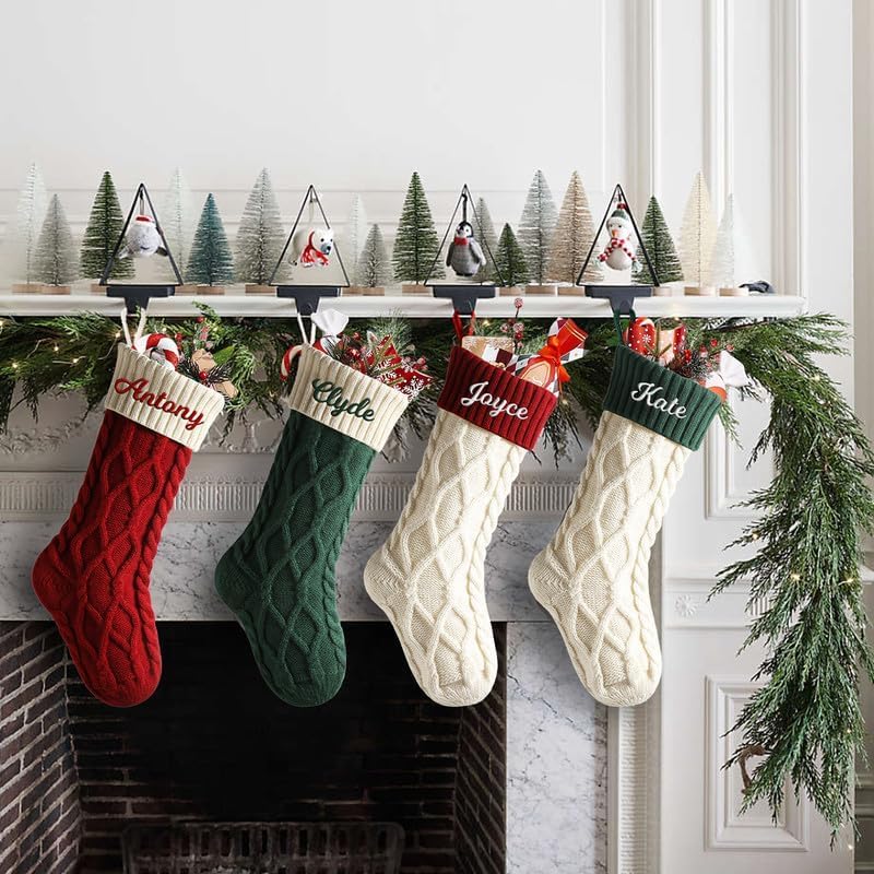 Personalisierte Weihnachtsstrumpf mit Namen 46cm große gestrickte Nikolausstrumpf hängende Familie Weihnachtsstrümpfe für Kinder Weihnachtsdeko Party,Doppelrautenmuster,5 PCS