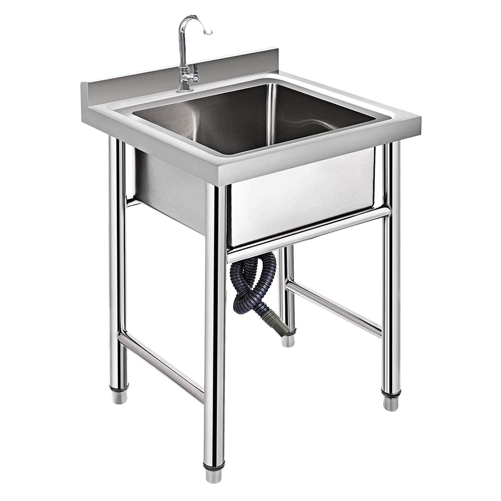 ZTCHSENZT Sink,Kitchen Utility Sink,Single Bowl Commercial Kitchen Sink Bowl, 304 Stainless Steel Prep & Utility with Faucet and Cross-braced Legs, Washing Hand Basin for Restauran