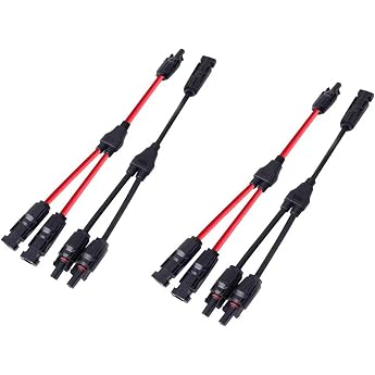 Solar Connection Y Branch Parallel Adapter Solar Panel Cable Plug Distributor Photovoltaic Branch Plug and Socket Supports 30A High Current Red and Black Cable 2 Sets