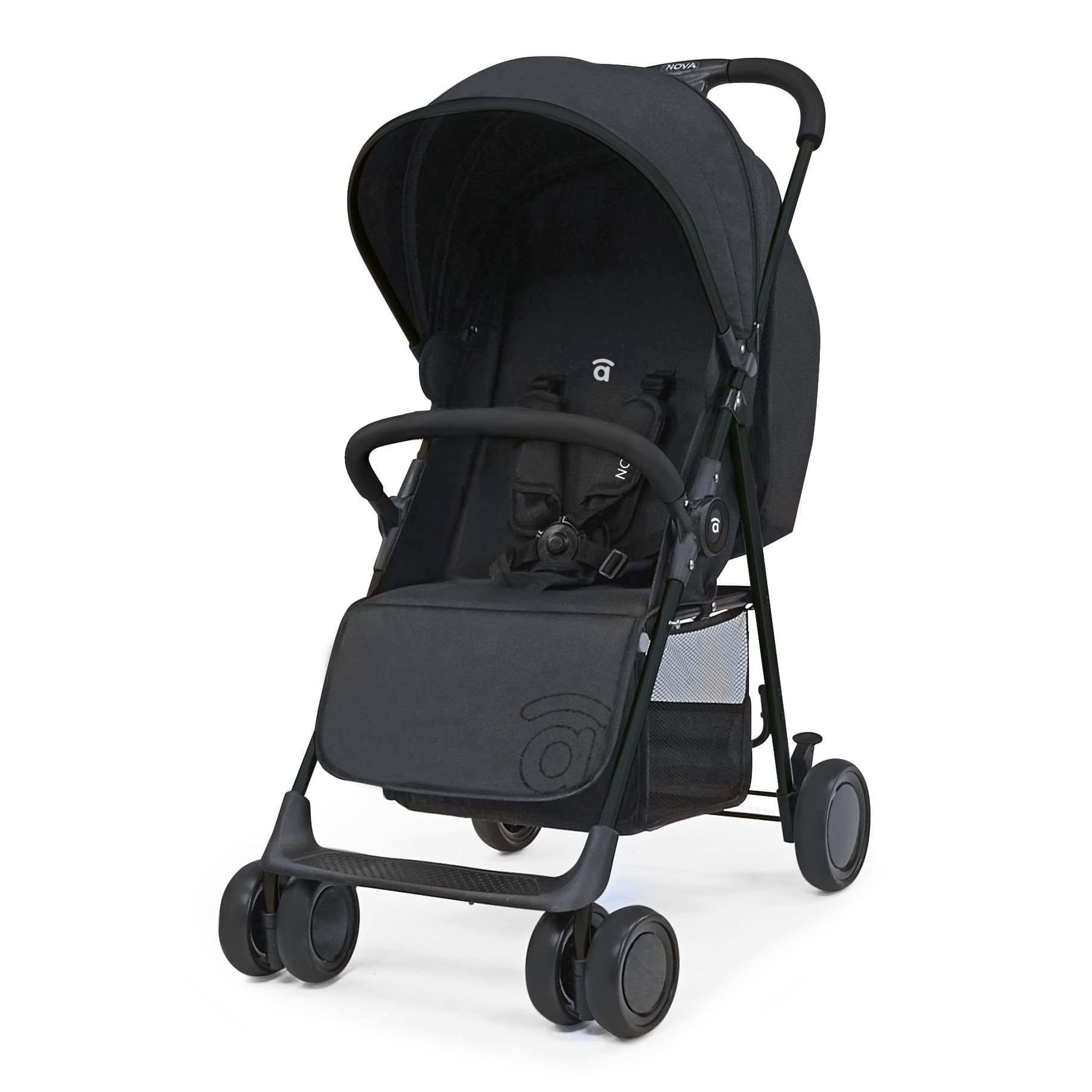 Silla de Paseo Ligera y Compacta para Bebé desde Nacimiento, Carrito Bebé Ultraligero 5,5 kg con Respaldo Reclinable, Capota Extensible, Arnés 5 Puntos y Suspensión – Asalvo NOVA Negro