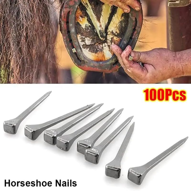 Horseshoe Nails Steel Set, Multi Size E2 E3 E4 E5 E6 E7 E8 Specification: 100 Pcs Configuration - Forged Hoof Nail Structure | Farrier Shoeing | Harness Repair and Riding Supply Use (100Pcs E8 60.5mm)