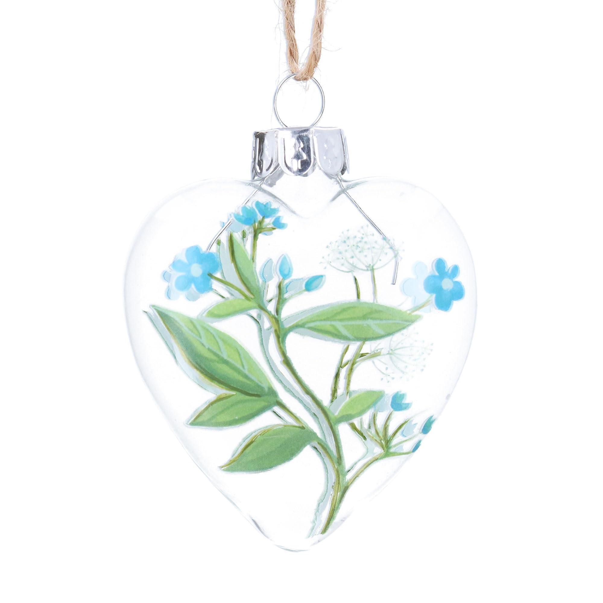 Gisela Graham Glass Heart Decoration, Blue Meadow Flowers, 7cm