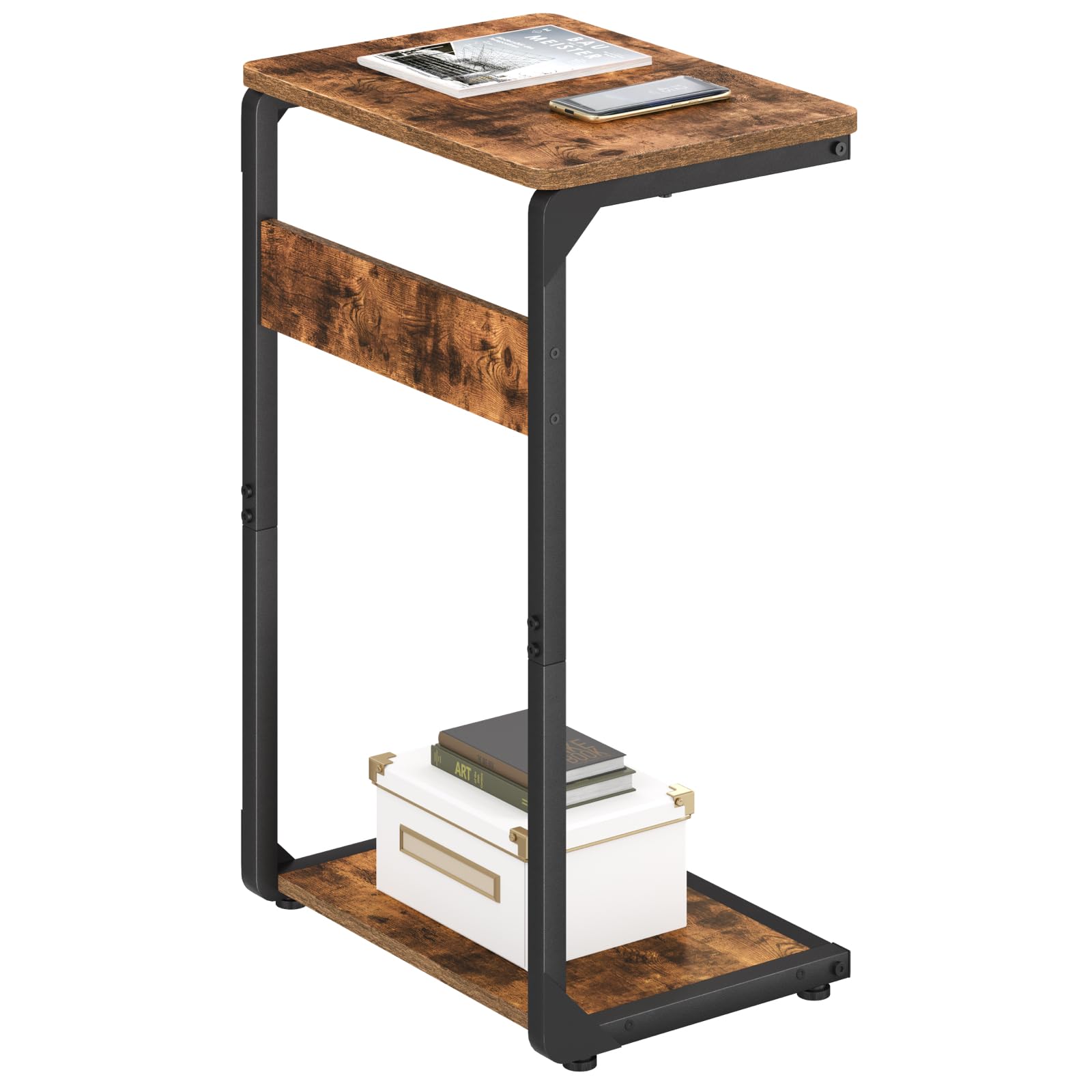 C-Shaped End Table, Small Couch Side Table, Sofa TV Tray Table for Living Room, Bedroom, Bedside ET-YB-BRW1