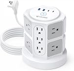 TROND Barre de puissance de tour avec protecteur de surpression, 14 Sortie USB C 6ft Noir 2100J Bureau vertical Power Strip, intérieur Flat Plug Extension Cord, pour la maison Bureau Dorm Room Apartment Essentials