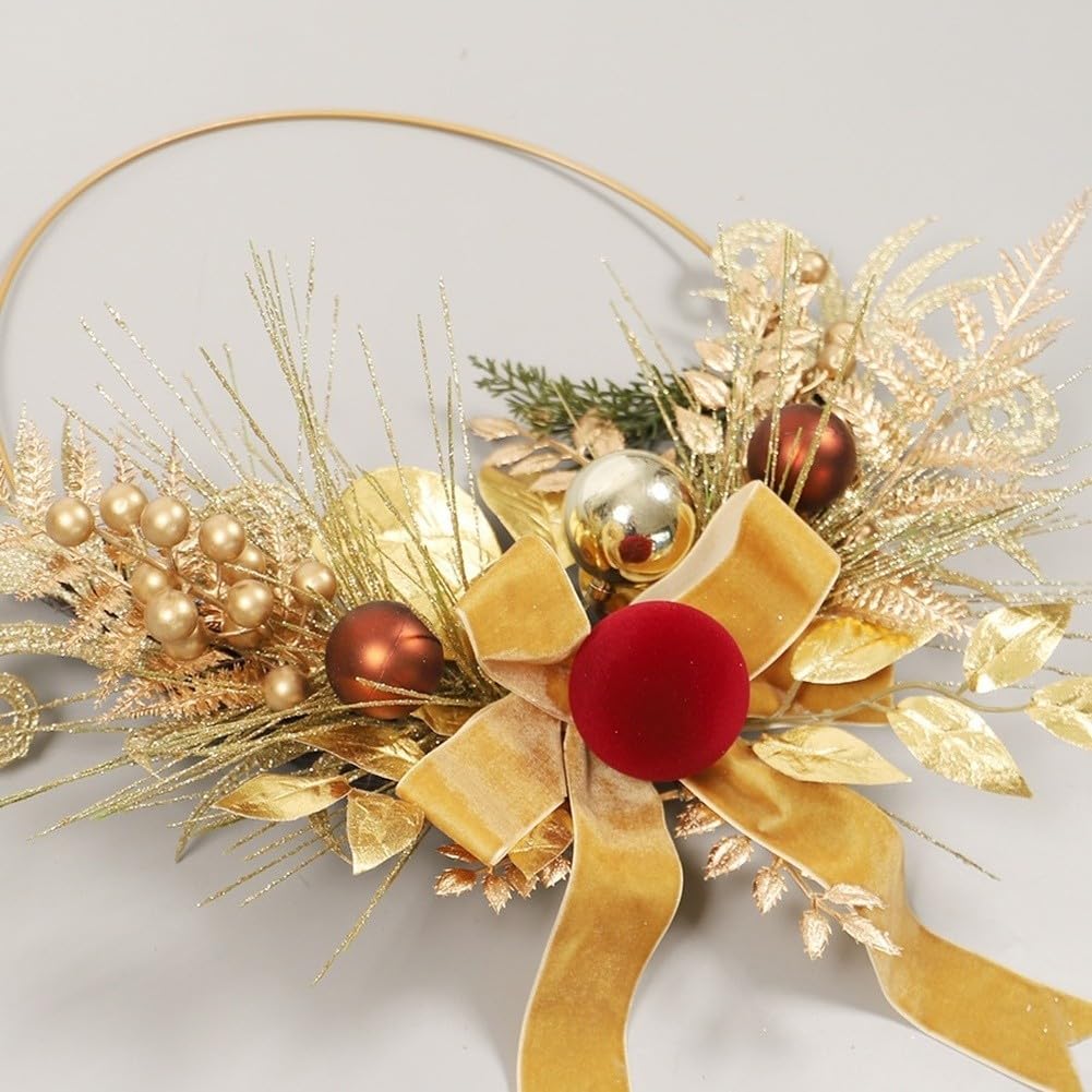 Corona de Navidad dorada de 17.8 pulgadas con luces LED de terciopelo metálico