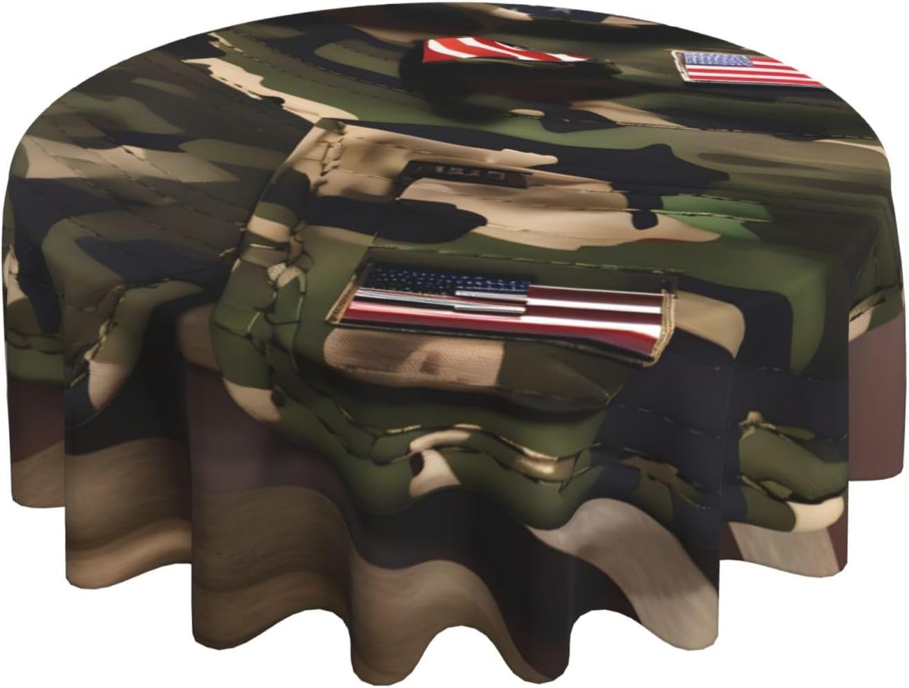 Camo American Flags Print Wrinkle Free Dining Table Cover for Birthday Party Farmhouse Tablecloths Up to 60 x 60 Inches