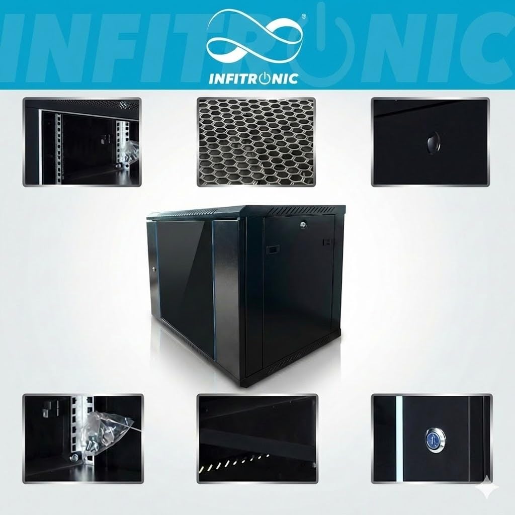 Infitronic INWS1112-19 - Armoire Murale - Armoire pour Serveur - Réseau - avec Porte en Verre - 600 x 450 x 635 mm (12 HE)