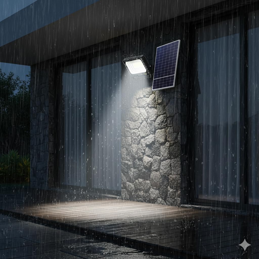 Faro LED Esterno con Pannello Solare 500W Faretto Solare Crepuscolare E Sensore Di Movimento IP66