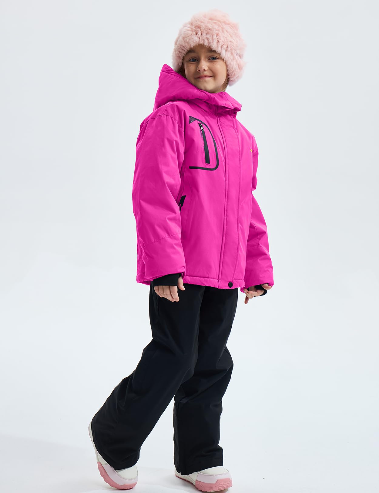 GEMYSE Bambine Giacca da Sci Impermeabile Pile Antivento Giacche Ragazze invernale Cappotto con Cappuccio