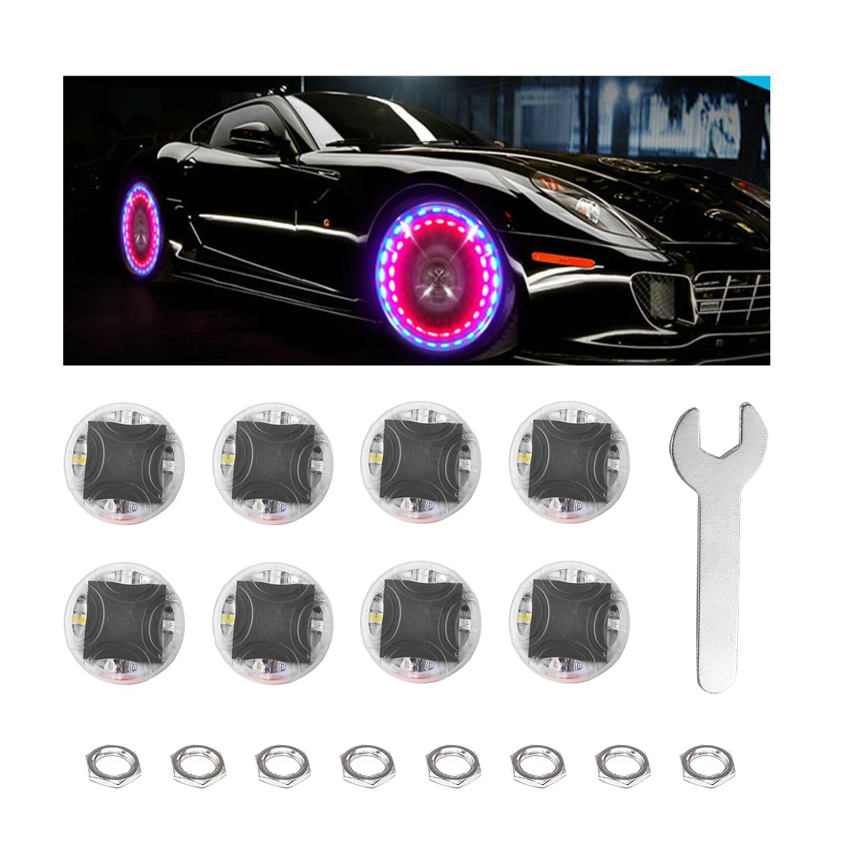 Ohleats 8PCS Car Tire Wheel Lights, Colorful Flashing LED Air Valve Cap Lights with Motion Sensor, Solar Waterproof Tire Light Gas Nozzle for Truck Bike Motorcycle, Car Accessories