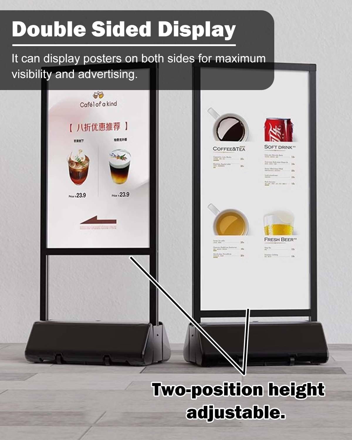 Porte-Affiche Sur Pied, 147 X 36 X 63,5 Cm, Double Face, Avec Socle, En Aluminium, Pour Affichage Publicitaire En Extérieur Et En Intérieur.