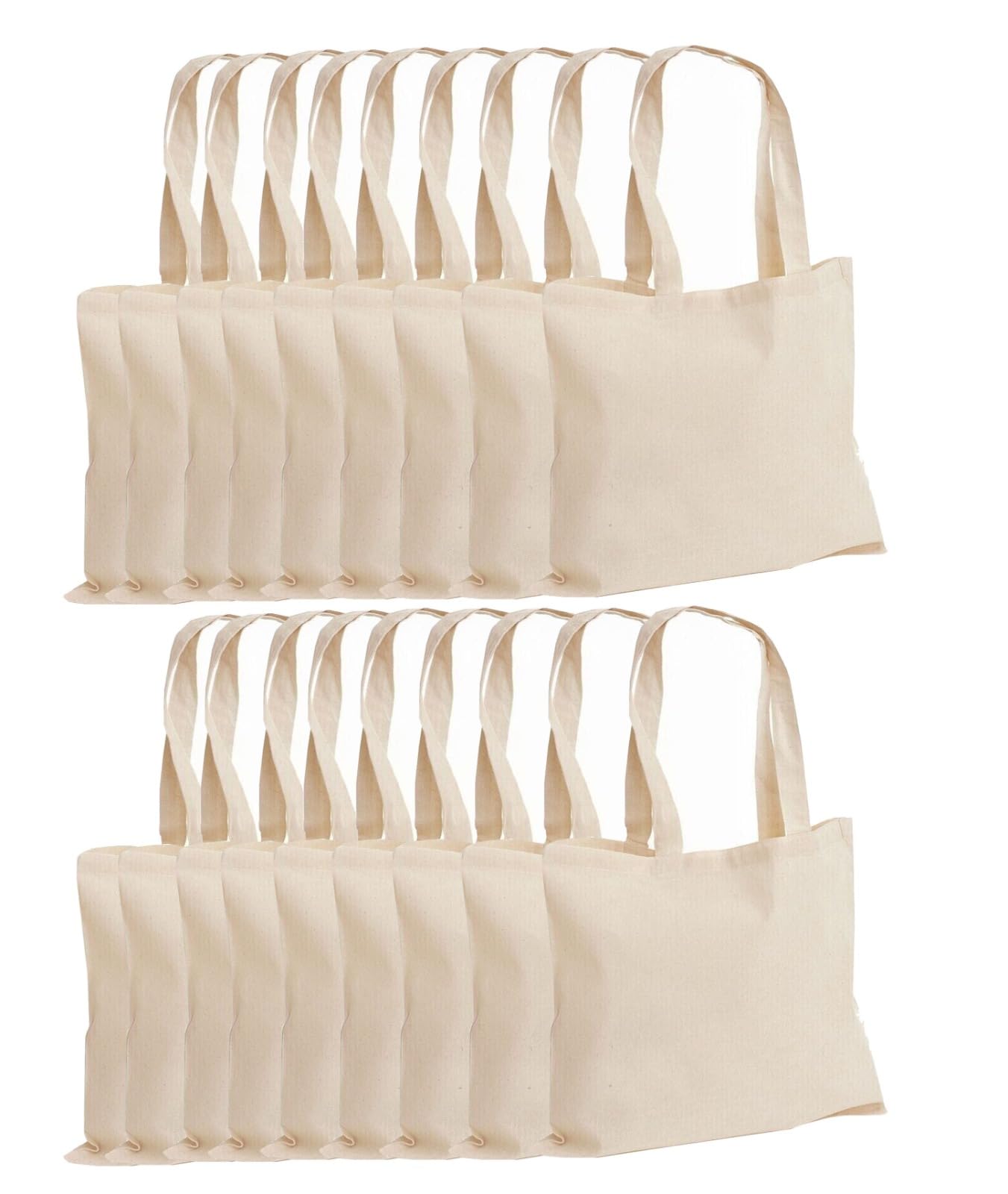 100% Cotton Canvas Reusable Shoulder Tote Bag Natural Colour with handle for Shopping Grocery Handbag Eco-Friendly Organic material decays and compost easily recyclable (Natural 20 Pack)