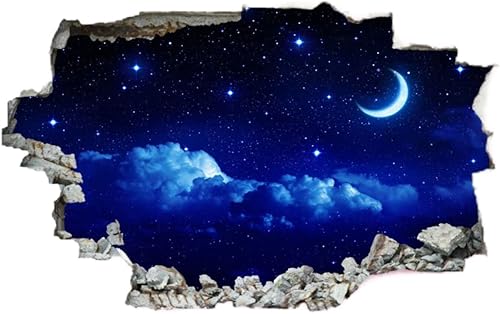 Calcomanía de pared 3D de luna con estrellas y cielo, decoración de pared para dormitorio de niños, calcomanías de pared mural de paisaje nocturno Calcomanía de pared 3D de luna con estrellas y cielo, decoración de pared para dormitorio de niños, calcomanías de pared mural de paisaje nocturno
