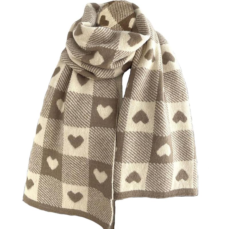 yolrdiw Women's Vintage Cute Heart Plaid Scarf Cashmere Feel Winter Warm Valentine's Day Gift