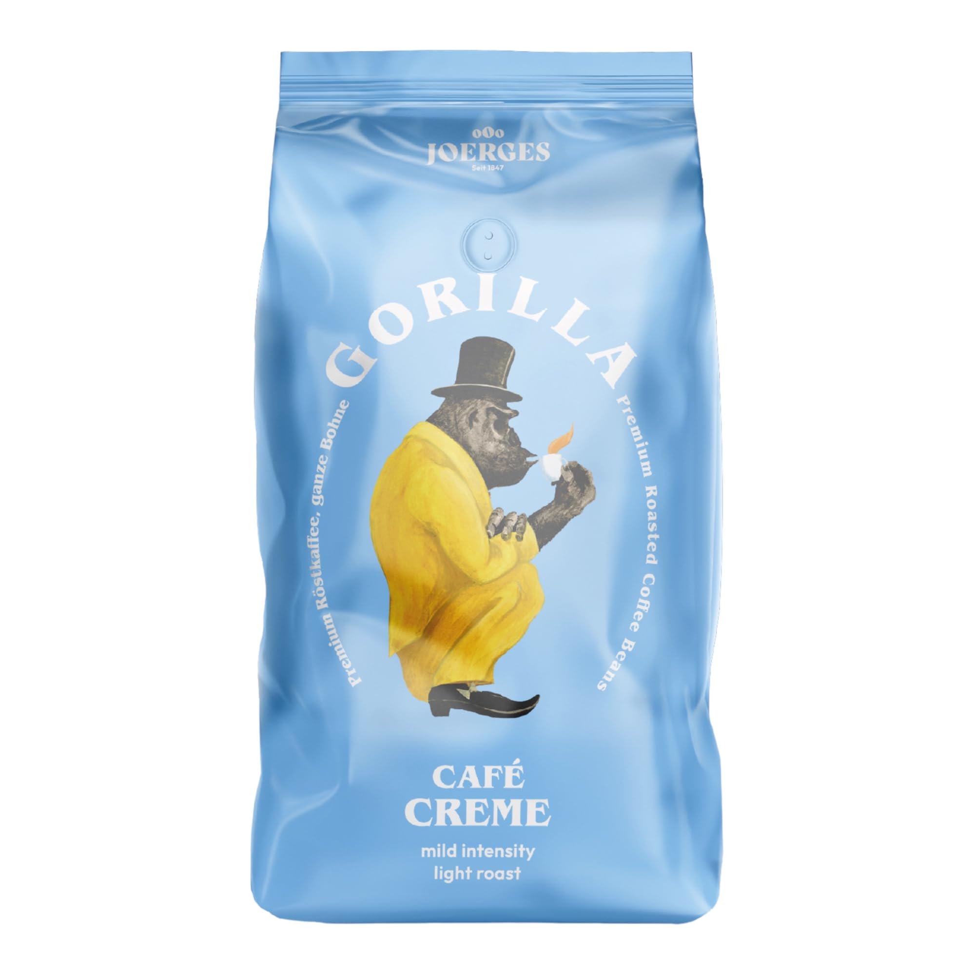 Joerges Gorilla Café Creme 6x 1000g | 100% traditionelle Arabica-Bohnen | Ideal Vollautomaten Crema harmonisches Aroma | geringer Koffeingehalt helle Röstung | Vorratspackung