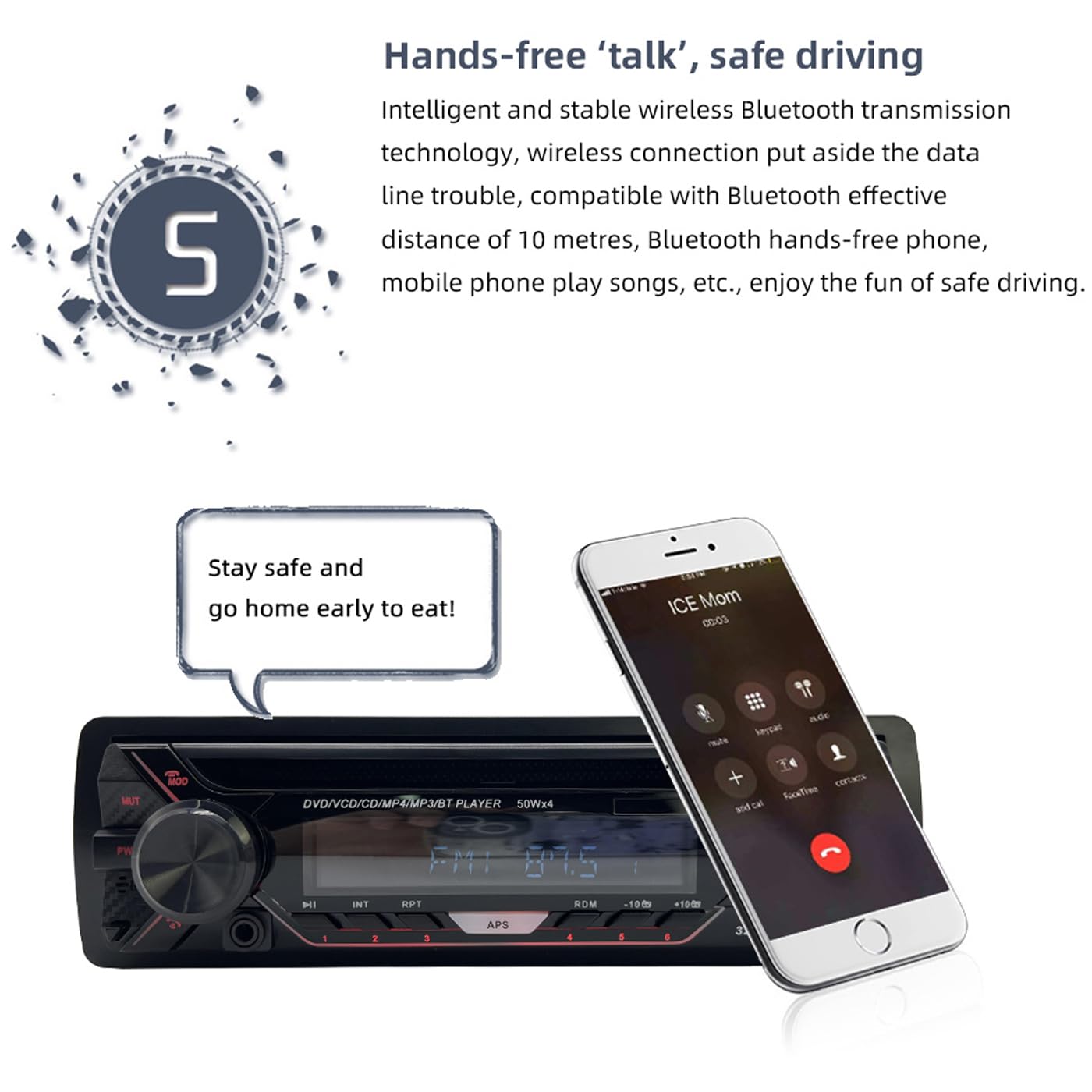Radio de Coche 1 DIN Bluetooth MP3 estéreo Panel Desmontable Autoradio FM AUX IN USB Tarjeta SD DVD CD Reproductor de música