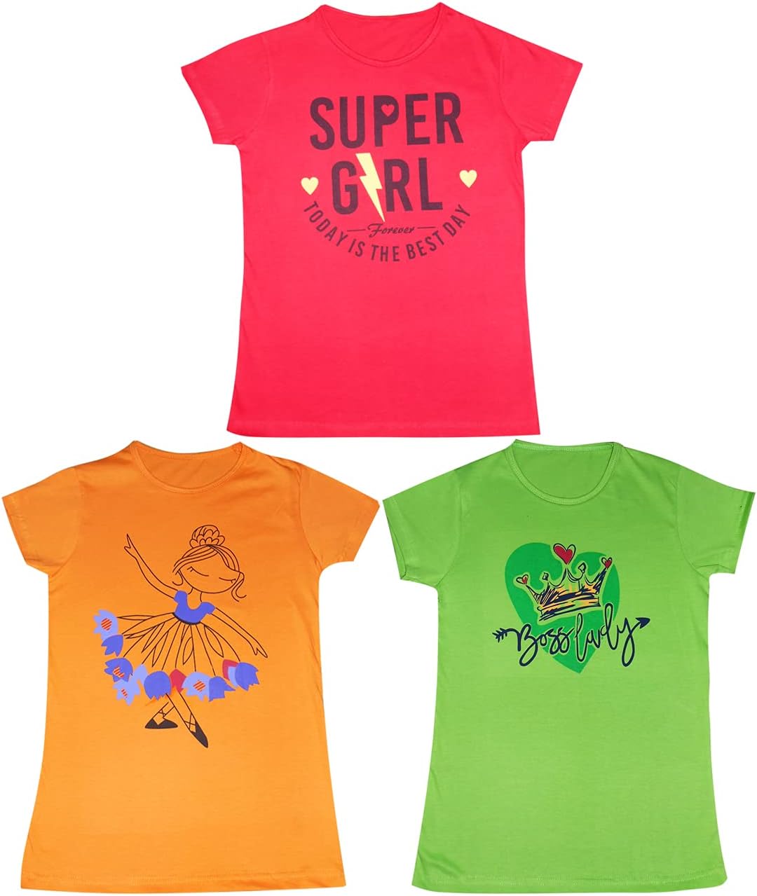 PORT DEAL Portdeal Printed Girls Biowashed Tshirt(Pack of 3)