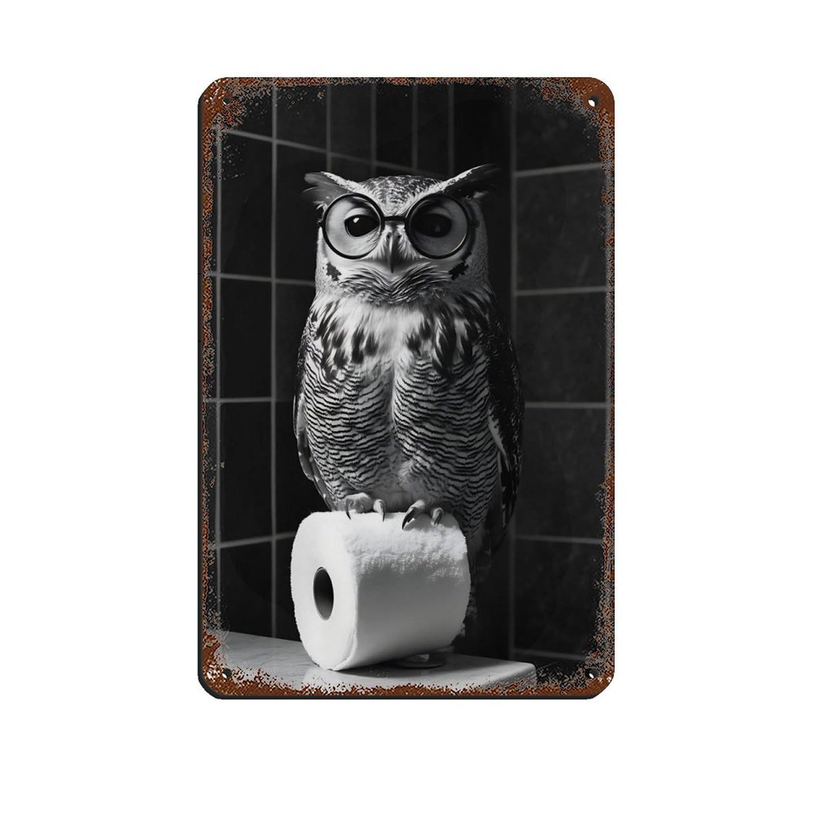 Funny Owl Bathroom Art Retro Poster Metal Tin Sign Chic Art Retro Iron Painting Bar People Cave Cafe Family Garage Poster Wall Decoration 8x12inch(20x30cm)