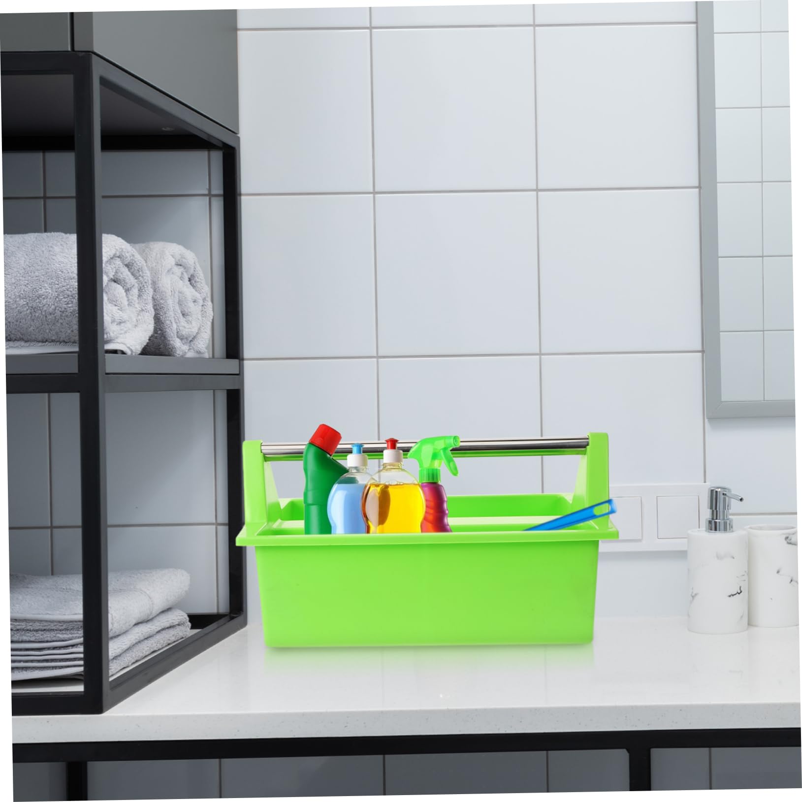PRETYZOOM Cesta de Limpieza Portátil Multiusos Asa, Organizador de Suministros de Limpieza, Contenedor Plástico Resistente, Uso para Baño y Cocina, Almacenamiento Práctico Hogar