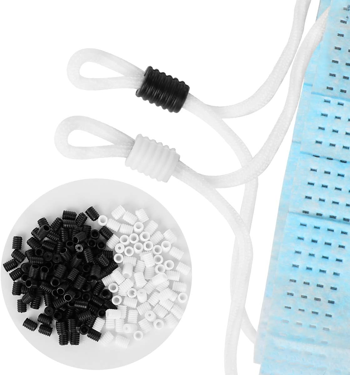 120Pcs Cord Locks for Drawstrings, Cord Stops Silicone Toggles, Elastic Cord Adjuster Non Slip (Black White)