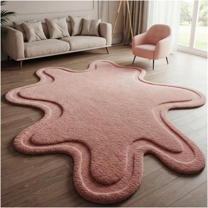 Modern Irregular Shape Pink Hand Tufted Area Wool Rug for Living Room,Bedoom,Kitchen Carpet with Cotton Backing (3x3 ft)