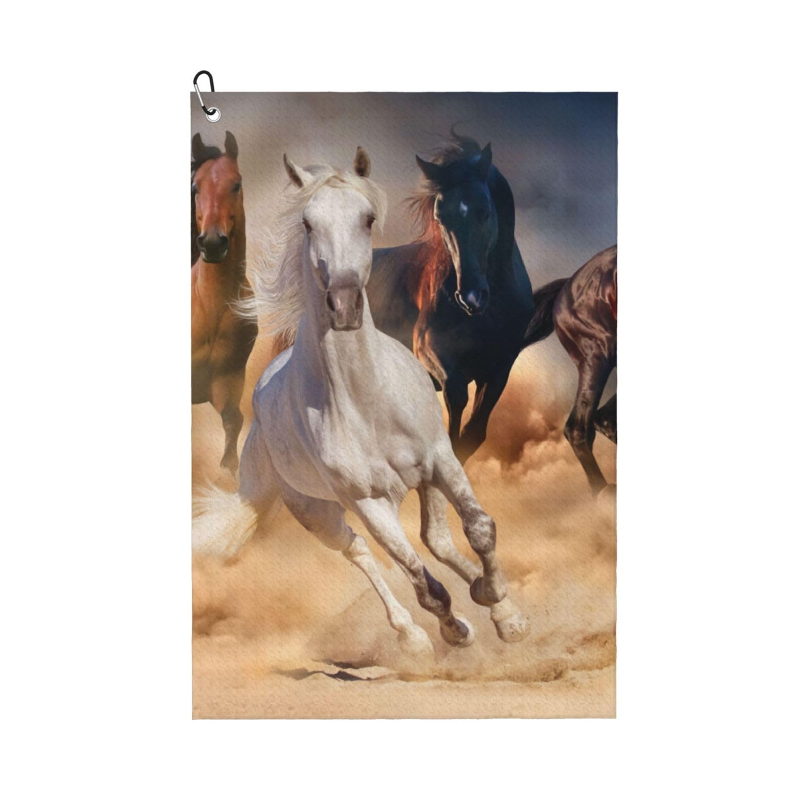 Hnnkloy Wild Horse Running Against Sand Storm, 16x24 in Portable Waffle Golf Towels with Carabiner Clip for Golf Bag