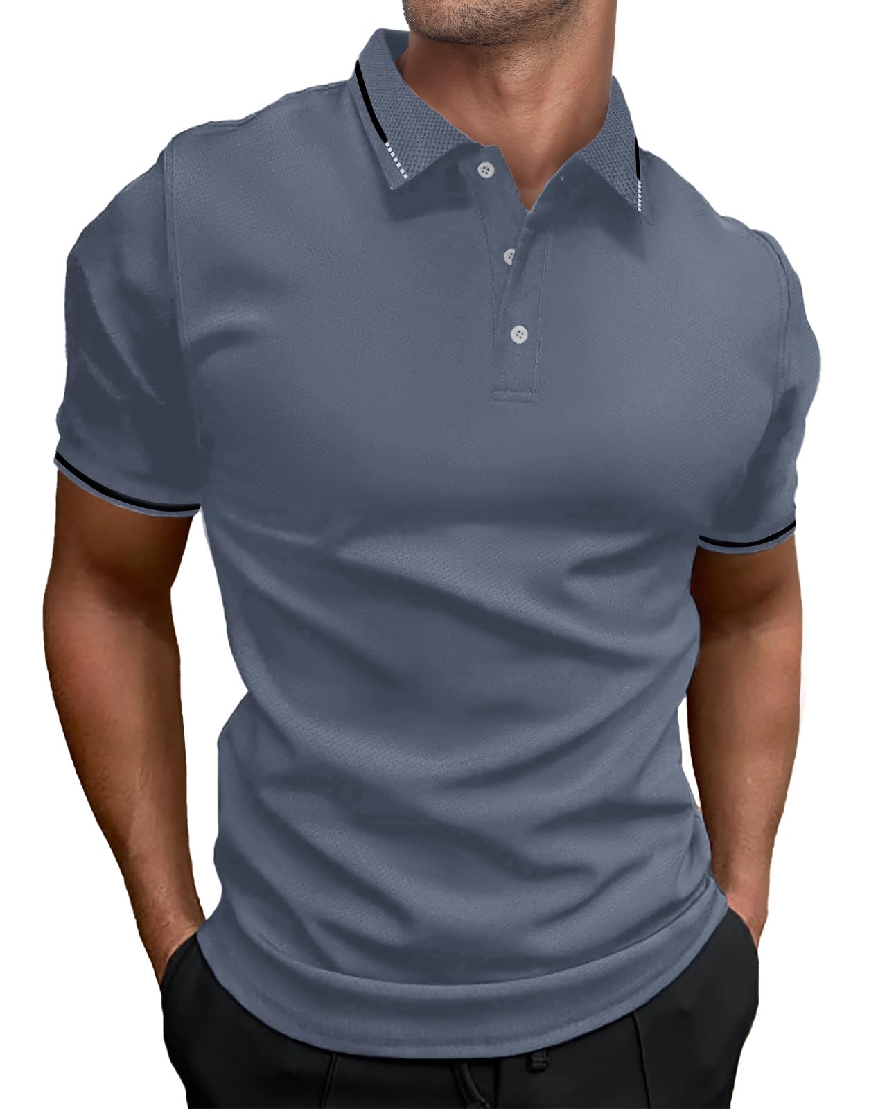 HMIYA Herren Poloshirt-Kontrast Kurzarm Polohemd Male Polo Klassisches