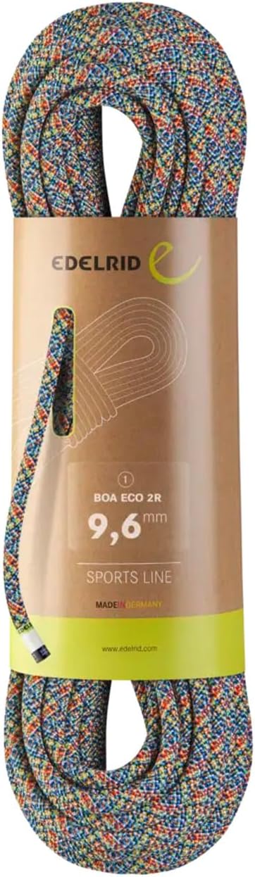 EDELRID Boa Eco 2R Climbing Rope, 9.6 mm x 60 m, Dynamic Single Rope, Multi-Colored