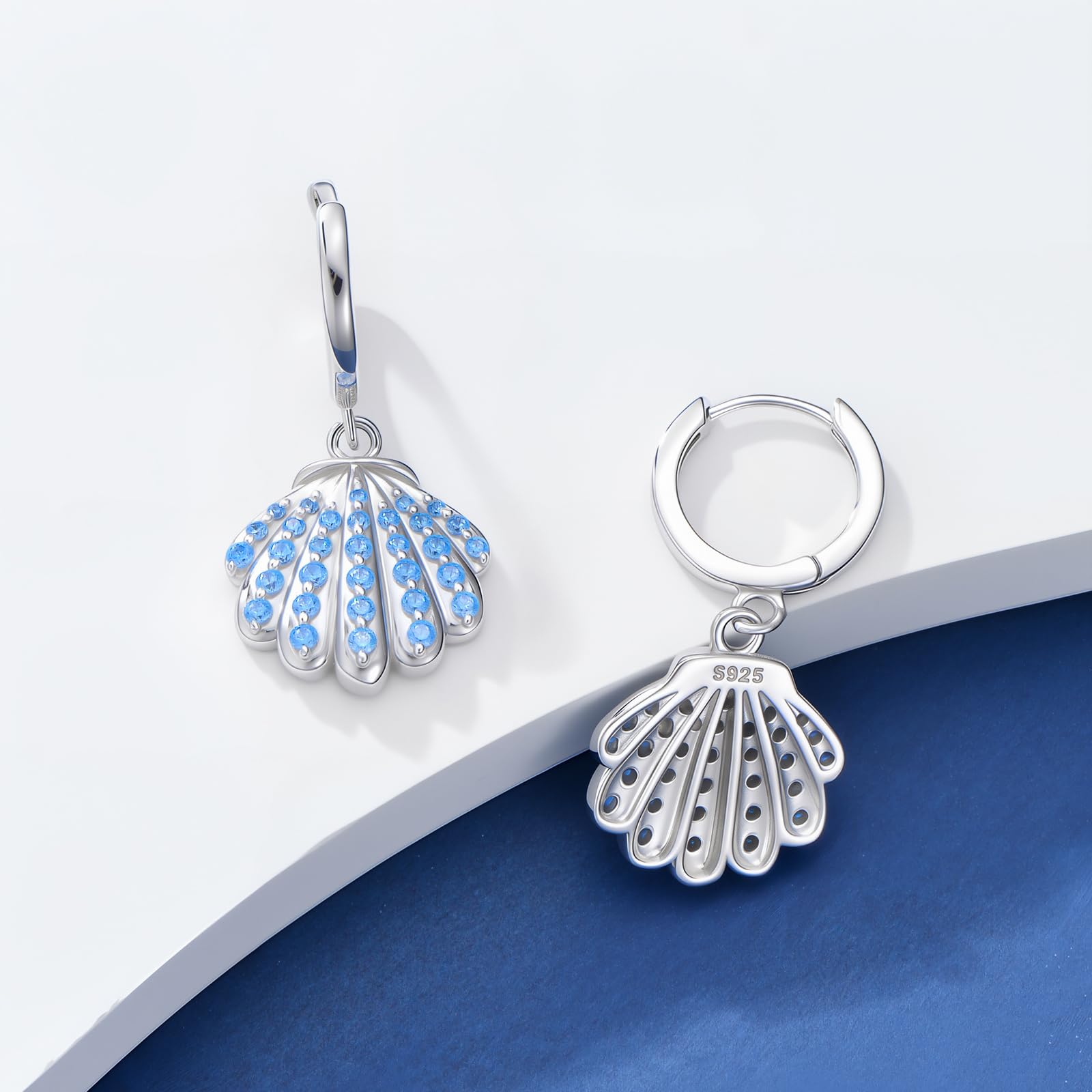 LONAGO Pendientes con Temática Oceánica Plata de Ley 925 Concha y Estrella de Mar Pendientes Colgantes para Mujer