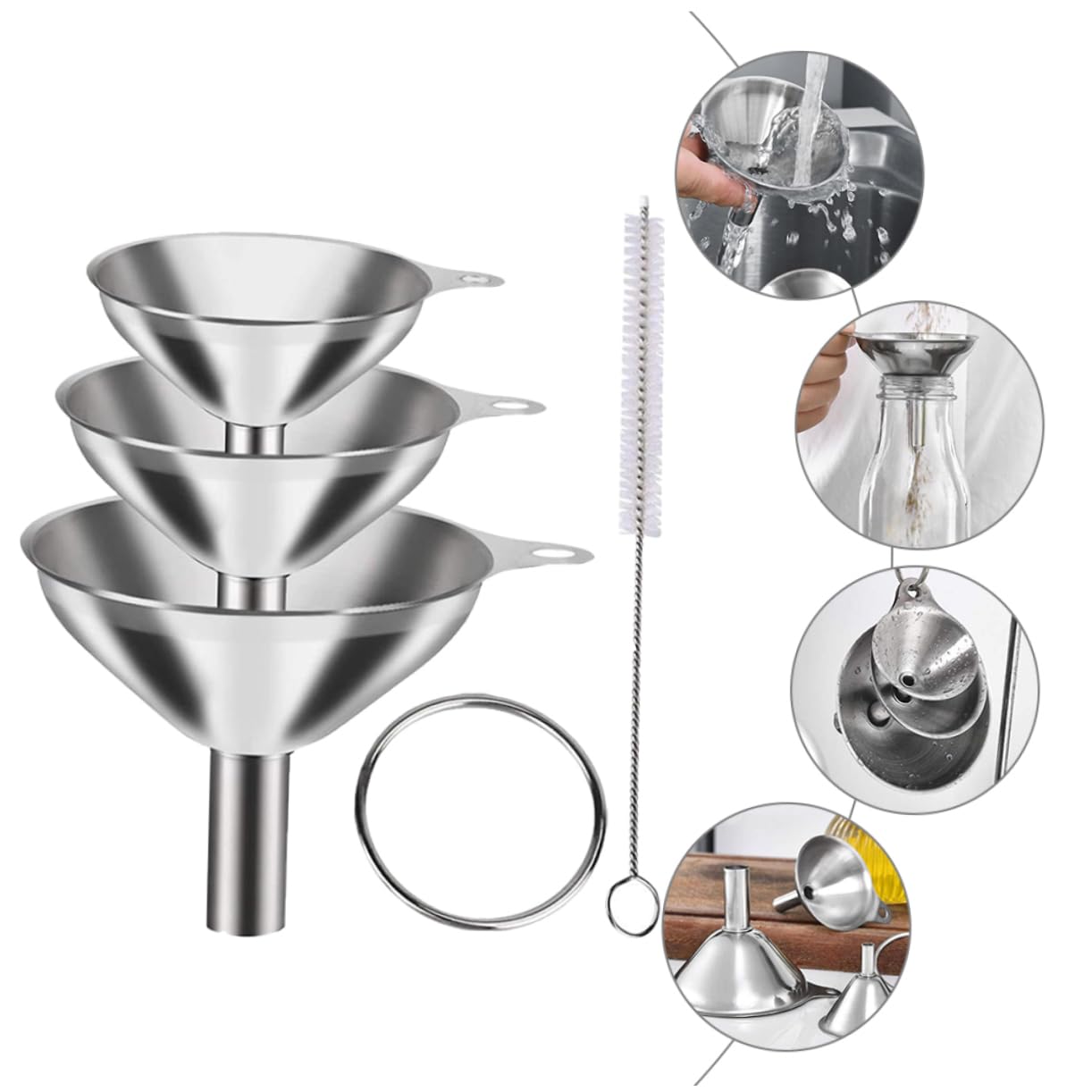 Juego de Embudos de Acero Inoxidable para Cocina 1 Set Plata