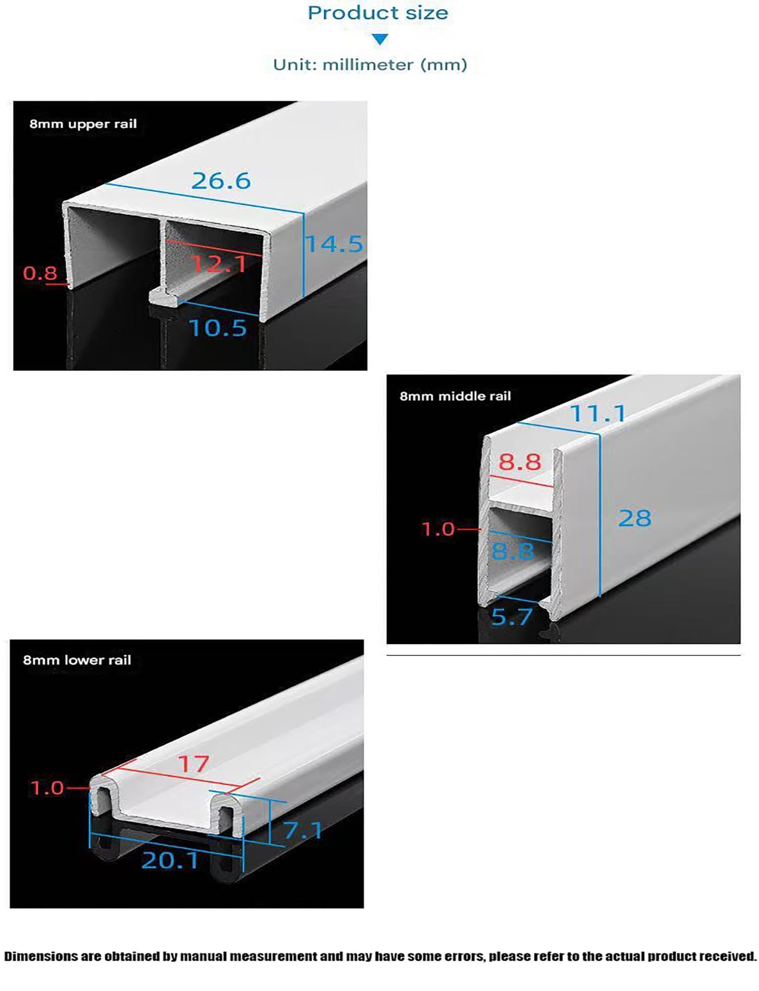 Prowadnice do drzwi przesuwnych, Zestaw aluminiowych prowadnic do drzwi przesuwnych 8 mm szkła akrylowego w kolorze srebrnym, opakowanie 3 szt(170cm/67in)